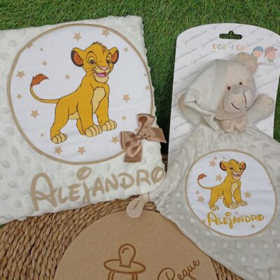 Pack manta y doudou personalizados Simba de color beige