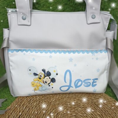 Talega polipiel Mickey & Pluto personalizada color gris