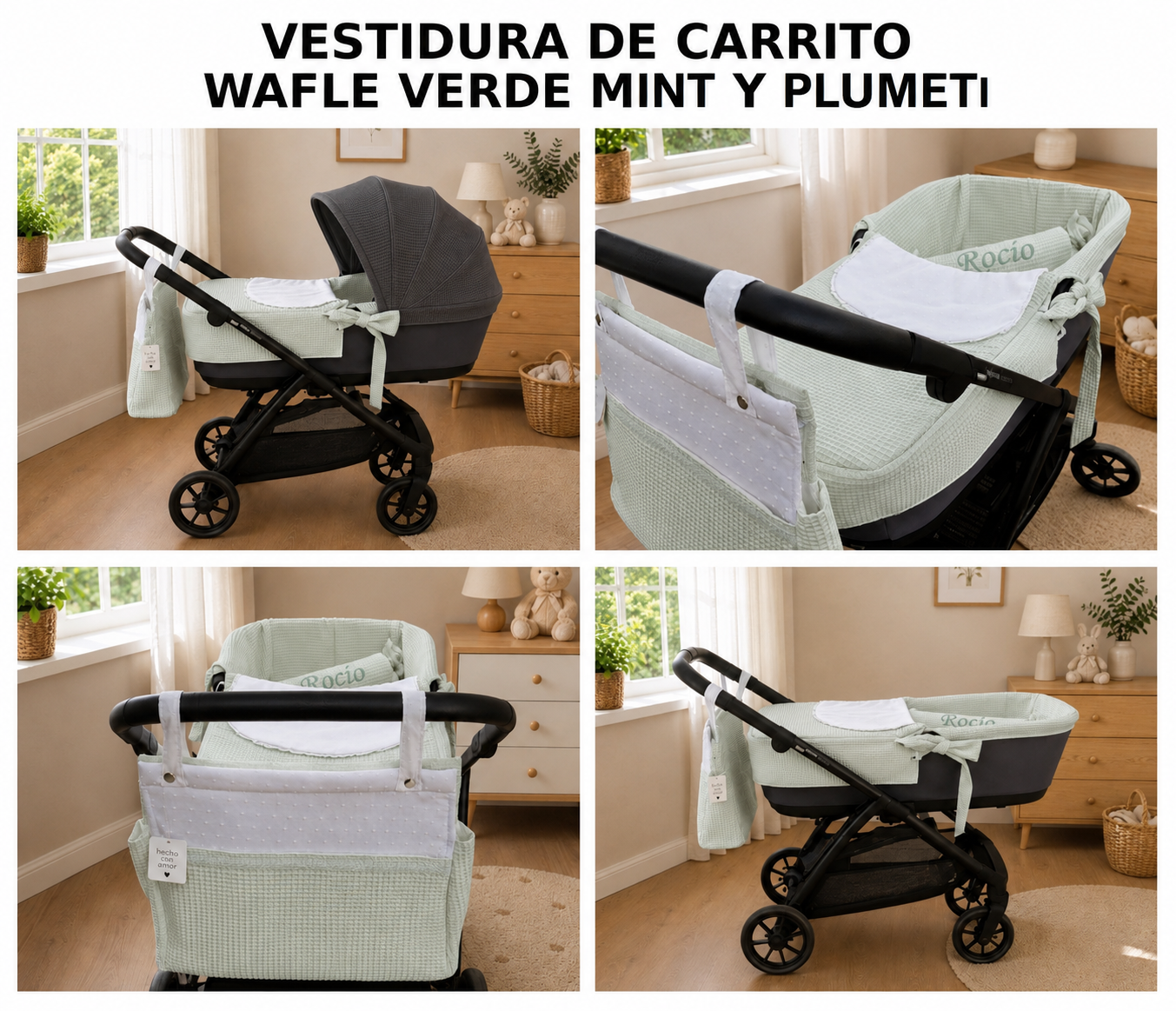 Pack Vestidura Wafle y Plumeti Verde Menta