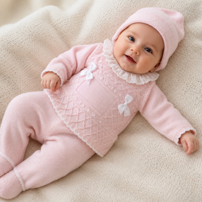 Conjunto de hilo Rosa bebé lazito