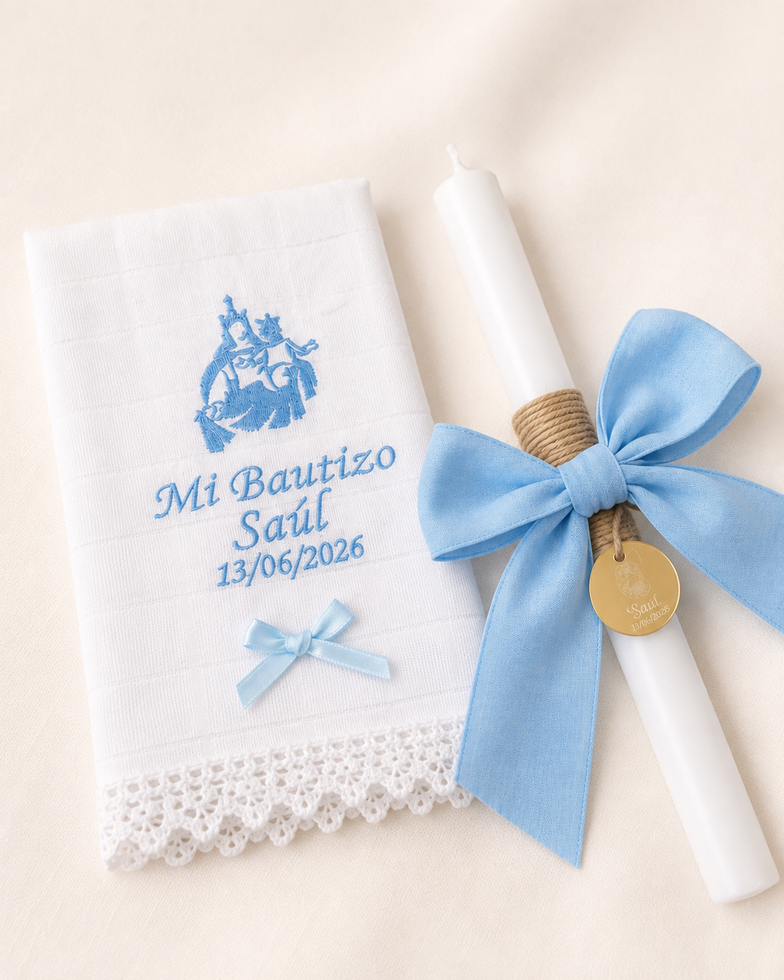 Vela Bautizo + Gasa Virgen del Carmen