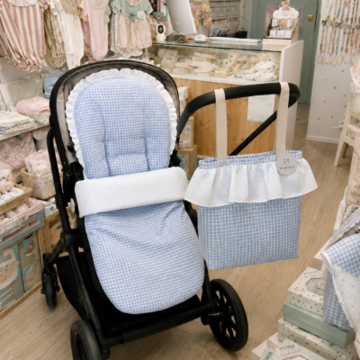 Saco de silla universal + Talega Modelo Vichy celeste y plumeti