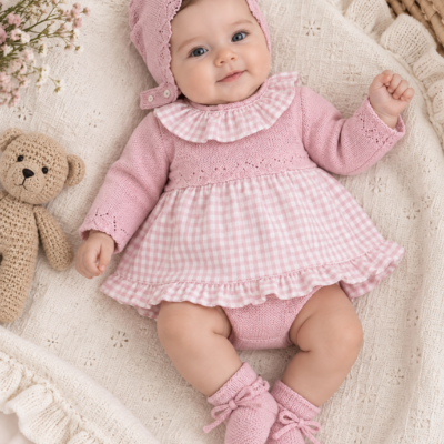 Vestido rosa empolvado y Vichy