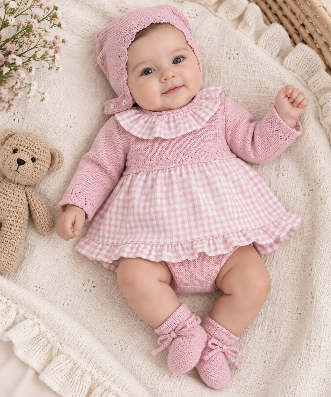 Vestido rosa empolvado y Vichy