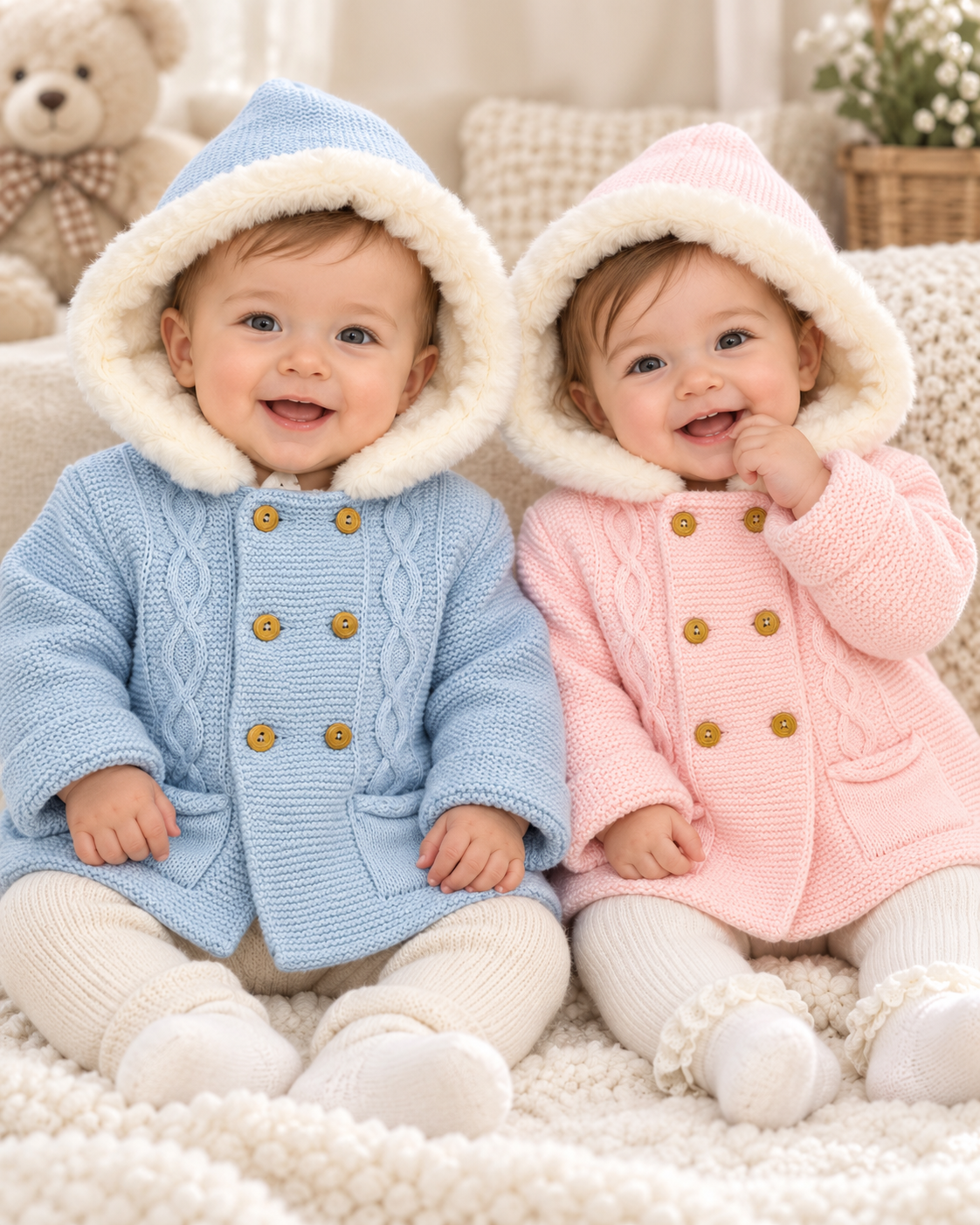 Abrigos de Lana Gorro Pelitos Rosa y Azul